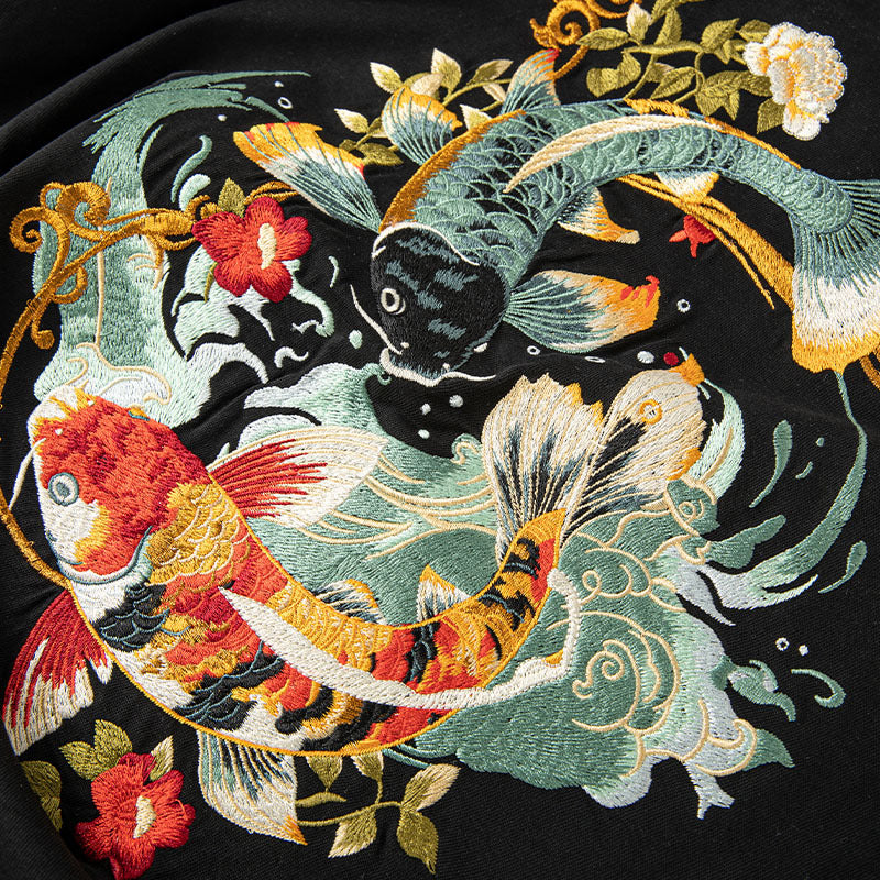 Loose Embroidered Floral Koi T-shirt