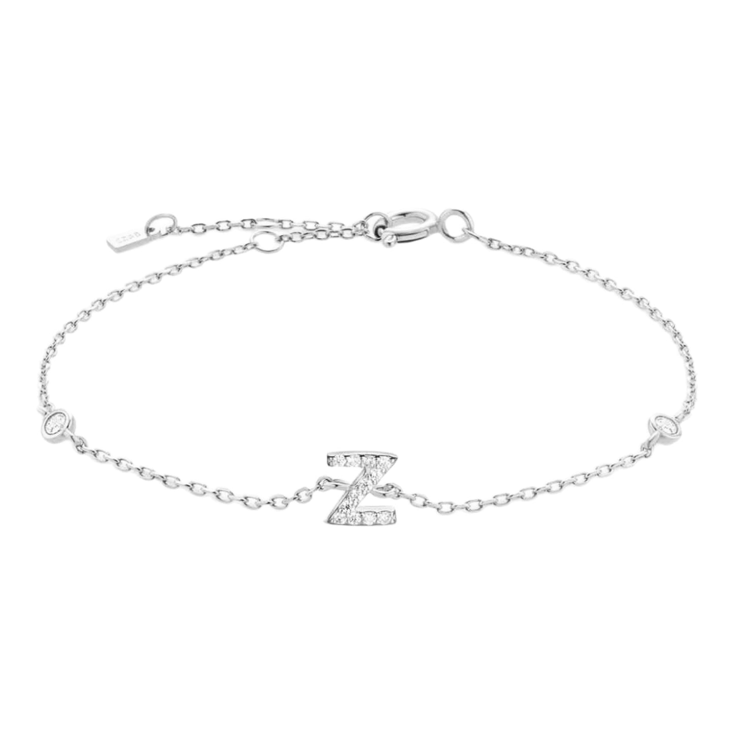 CZ Initial Charm Bracelet - V To Z