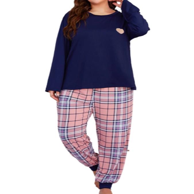 Plus Size Heart Top & Plaid Joggers Pajama Set