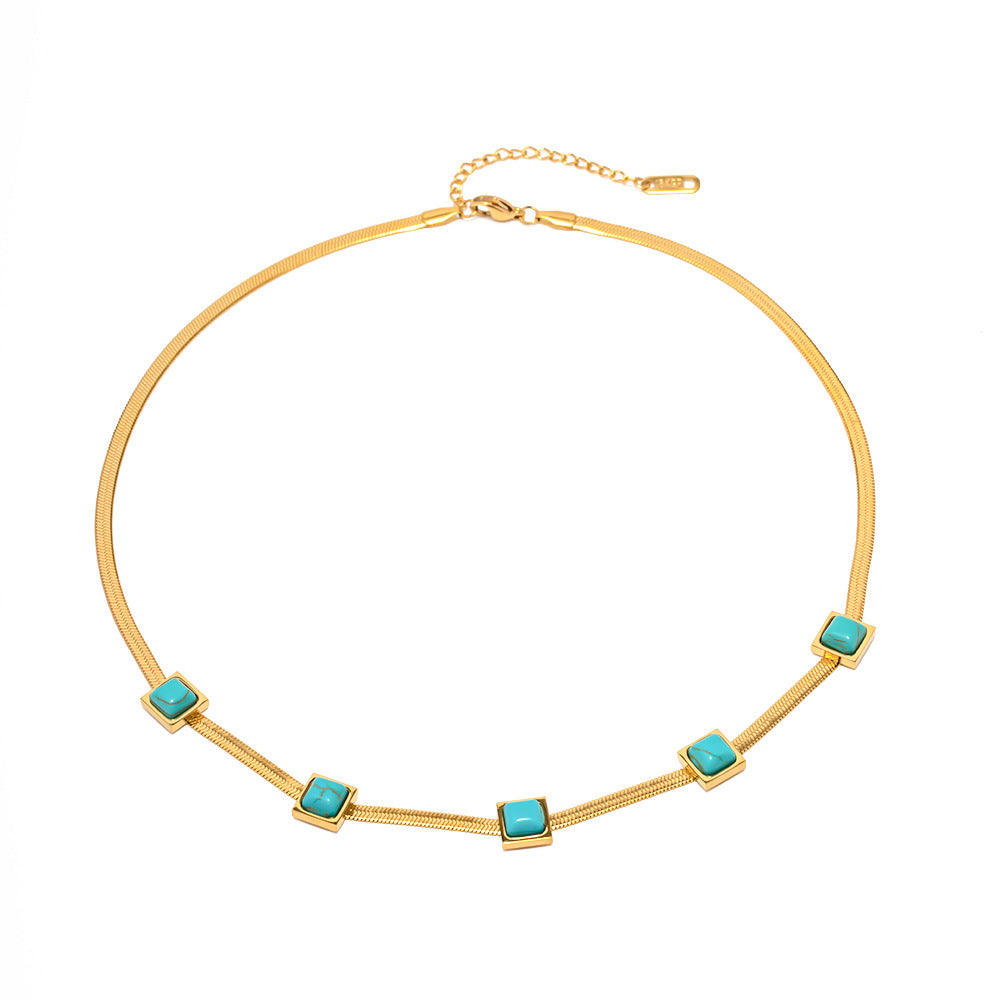 Turquoise Howlite Gold Steel Gemstone Charm Necklace