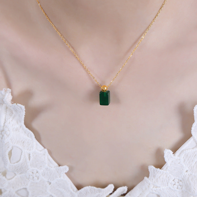 Green Agate Gold Steel Charm Necklace