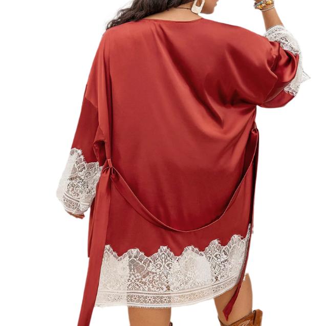 Plus Size Lace Tie Front Robe