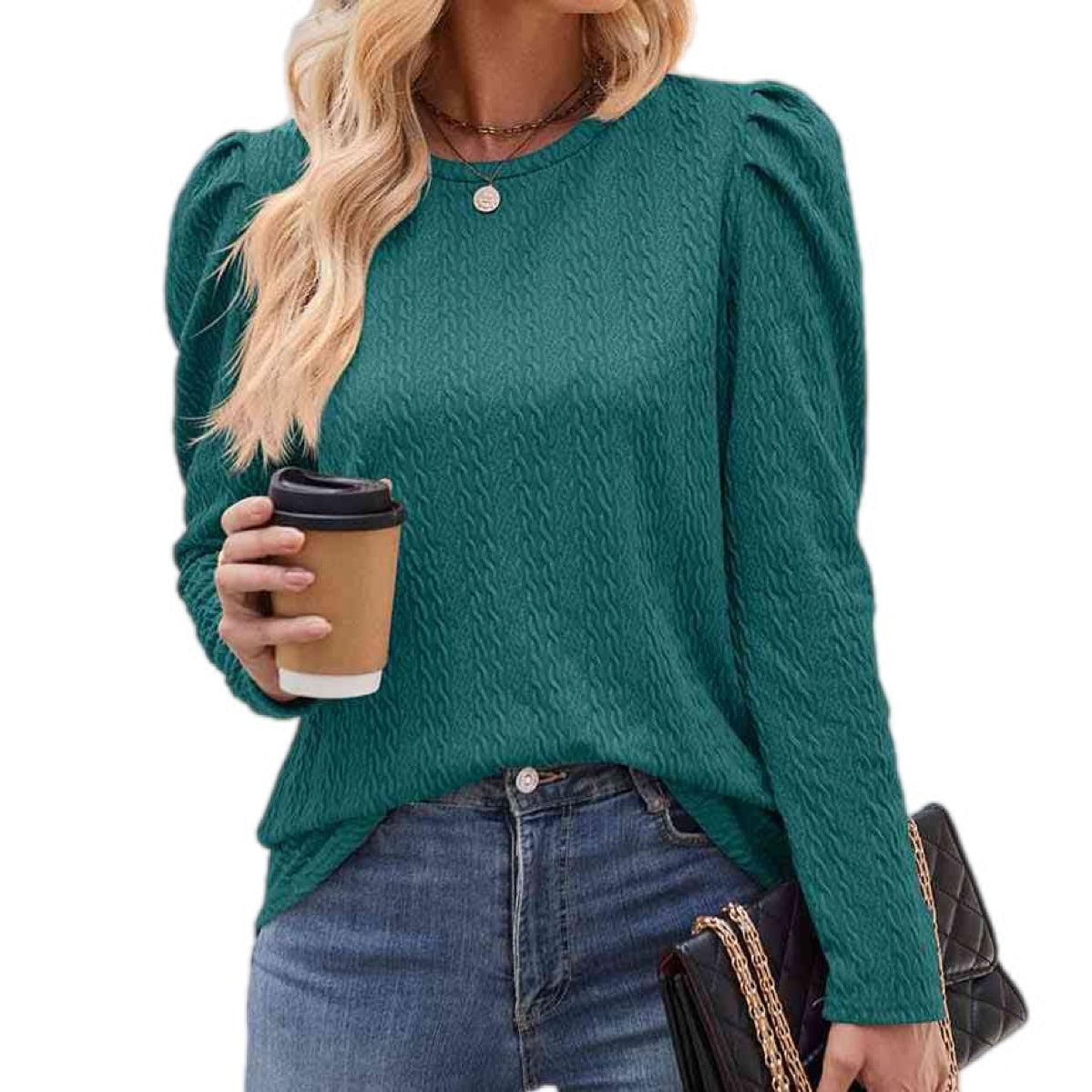 Chic Round Neck Puff Sleeve Blouse