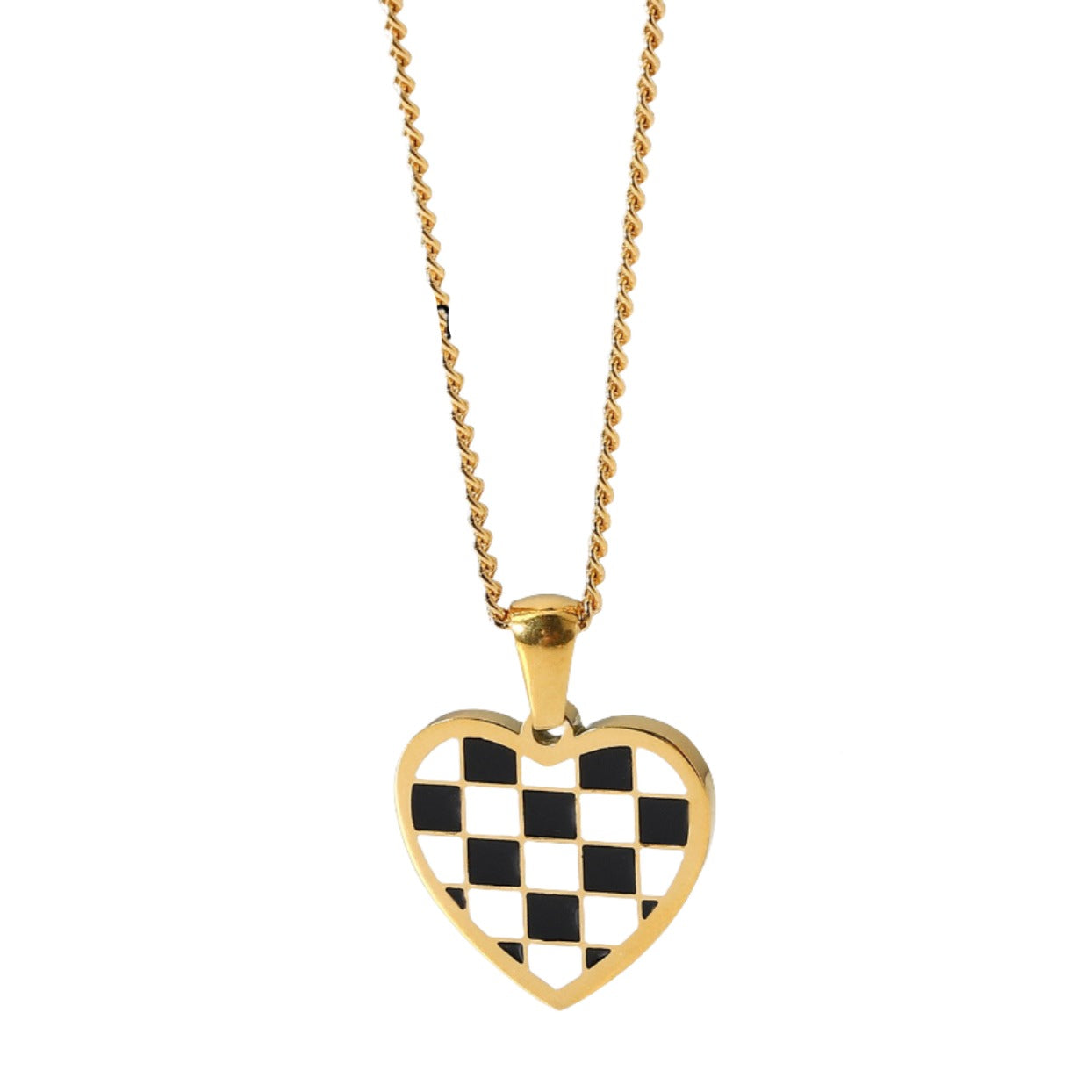 Gold Checkered Charm Necklace