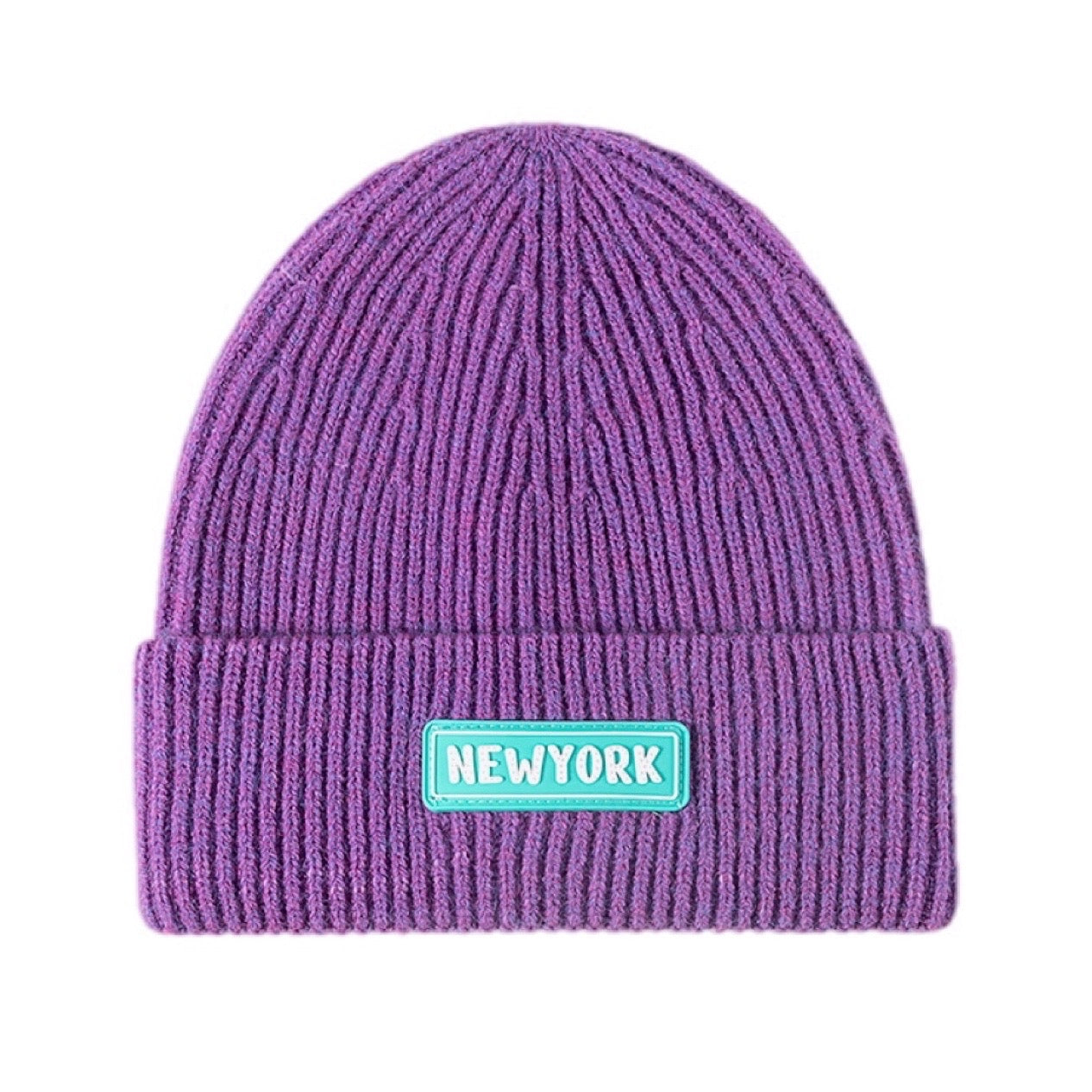 NEWYORK Patch Rib-Knit Cuffed Beanie