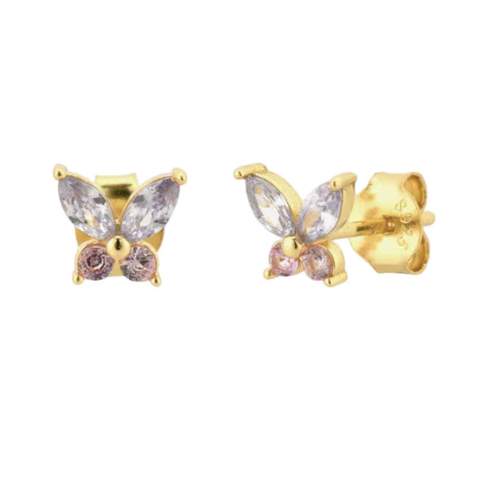 CZ Gold Butterfly Stud Earrings