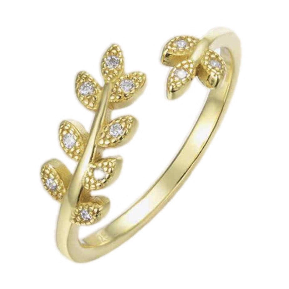 Leaf Cuff Ring with CZ