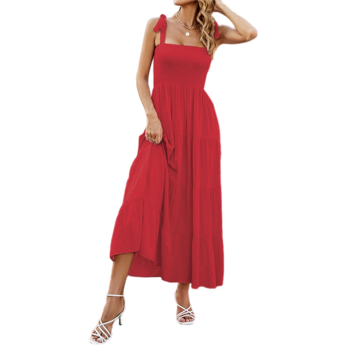 Sweetheart Bow Tie Shoulder Maxi Dress