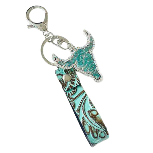 Rhinestone Bull Keychain