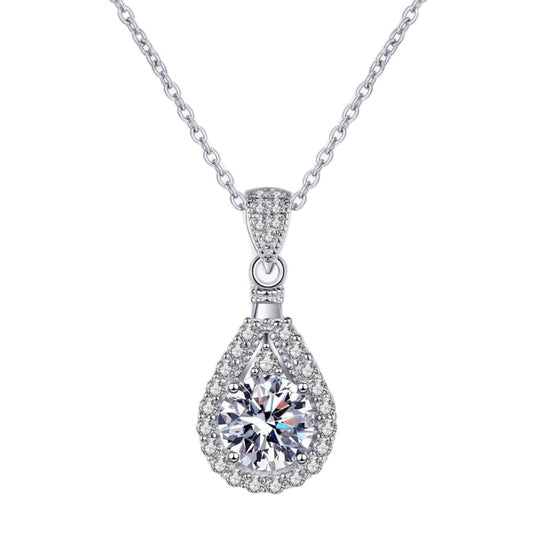 Moissanite Pear Sterling Silver Charm Necklace