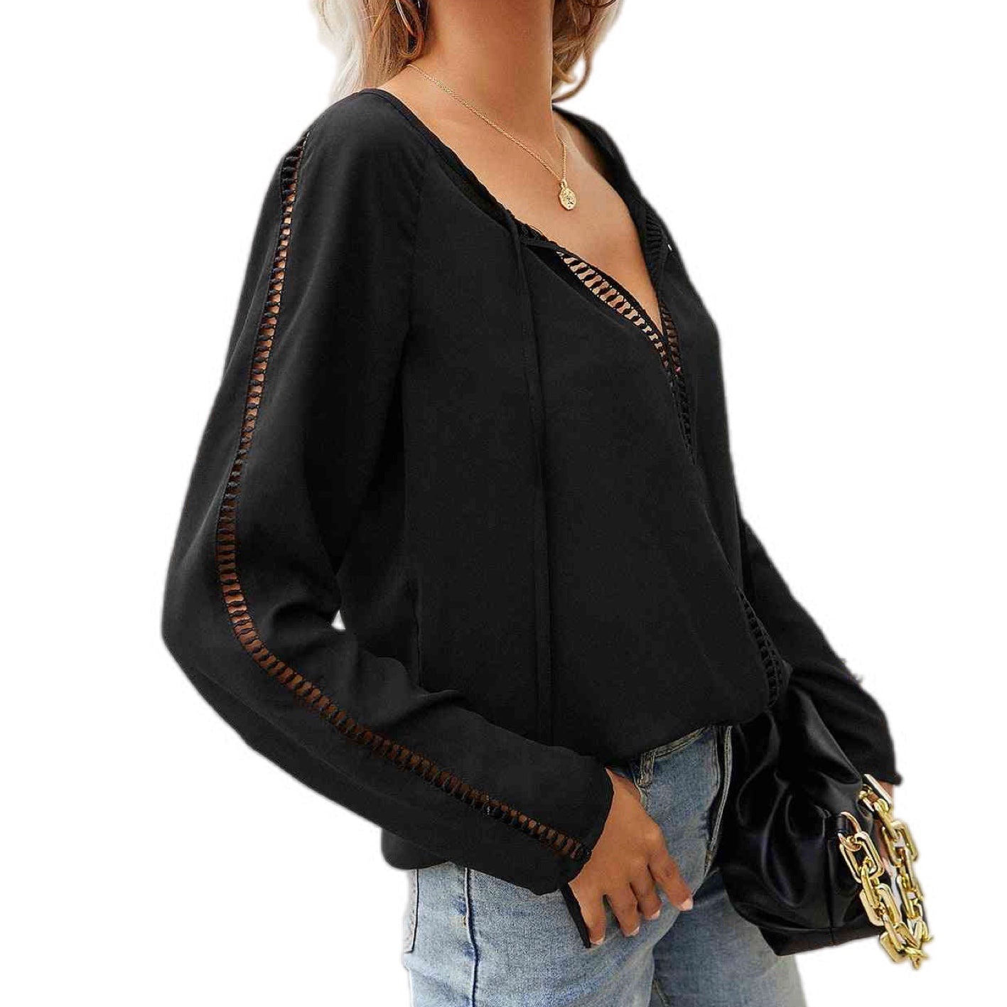 Tie Neck Long Sleeve Sheer Blouse