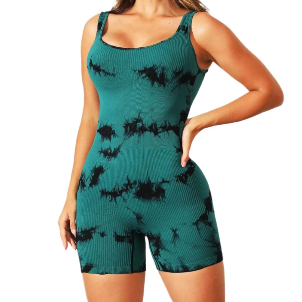 Tie-Dye Wide Strap Active Romper