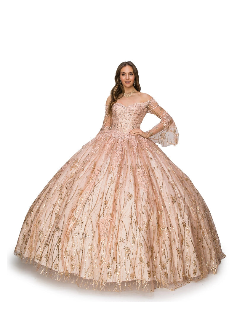 Off Shoulder Bell Sleeve Quinceanera Ball Gown