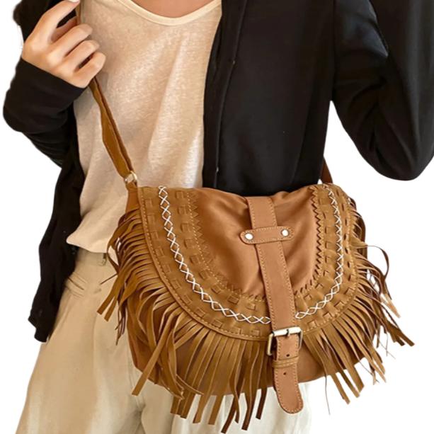 Suede Fringe Shoulder Bag