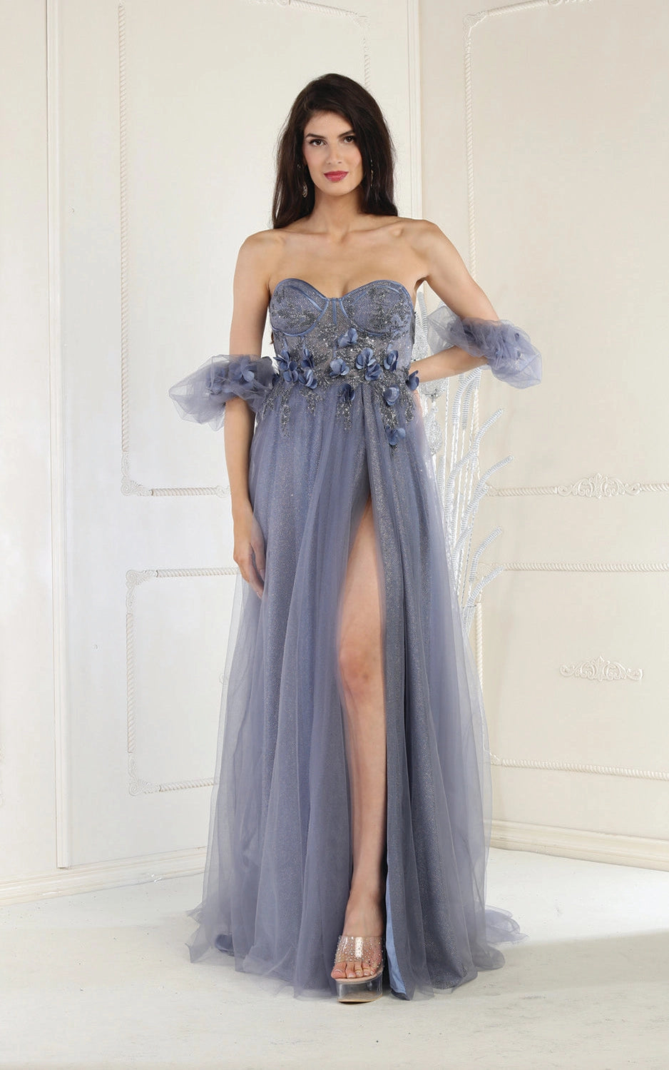 Strapless Prom Gown with Detachable Sleeves