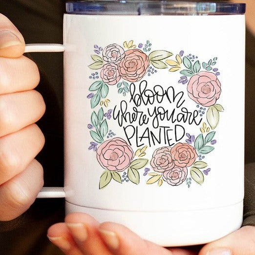 Bloom Where You Are Planted Floral Travel Cup