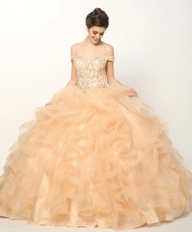 Beaded Ruffled Ball Gown Quince Dress