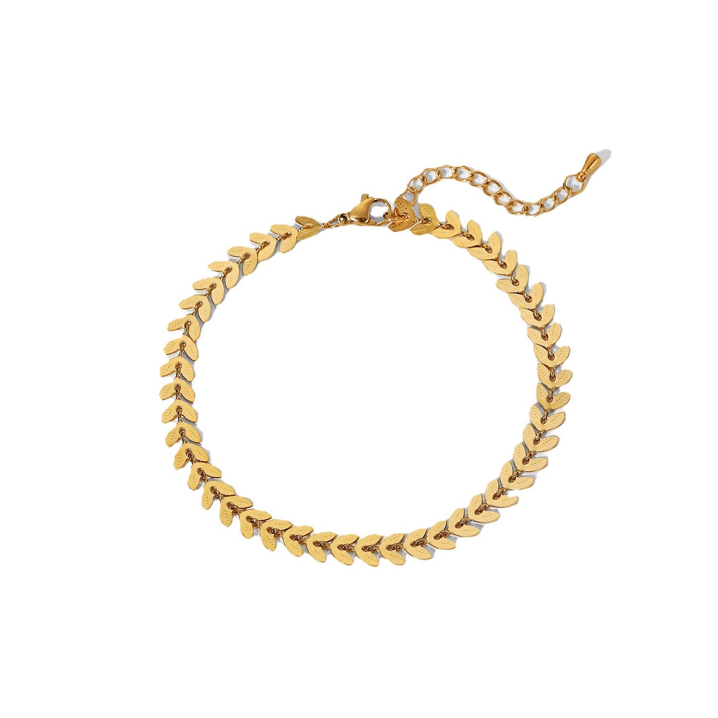 Gold Steel Leaf Chain Anklet