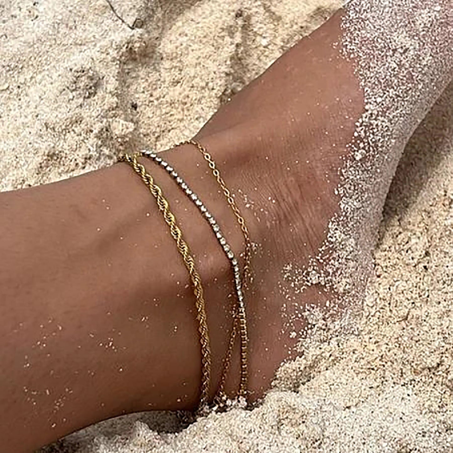 Gold Steel Twisted Chain Anklet