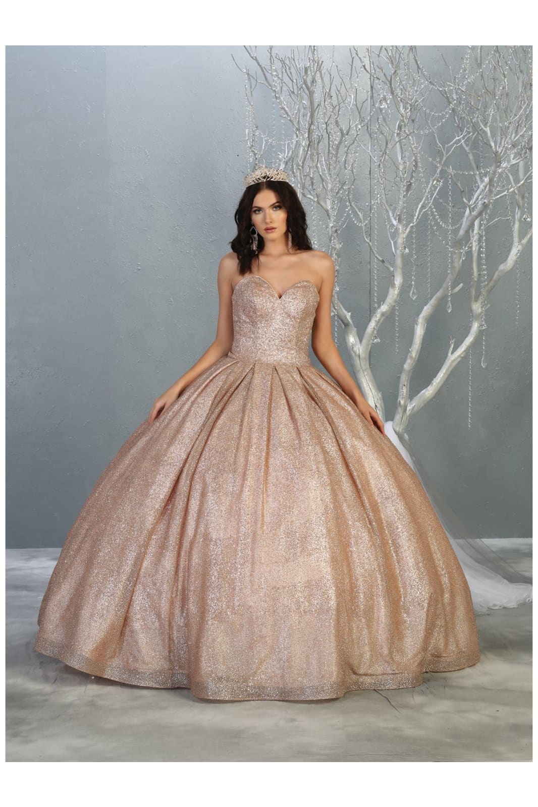 Strapless Sweetheart Glitter Quince Ball Gown