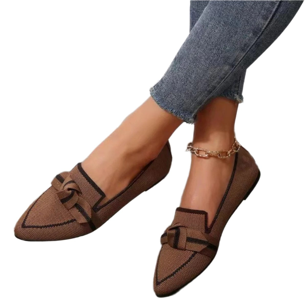 Bow Contrast Trim Point Toe Loafers