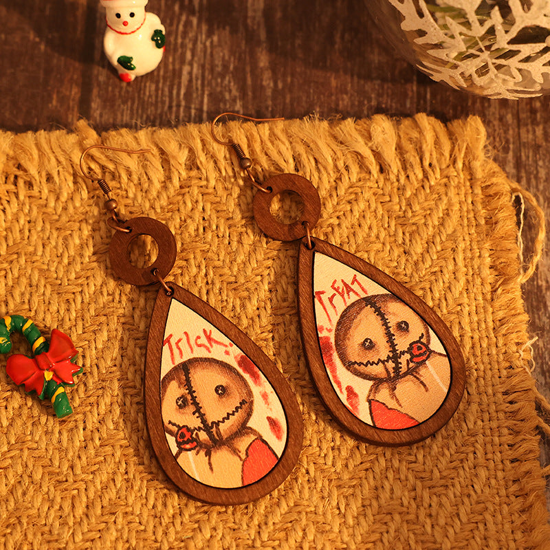 Wooden Halloween Earrings