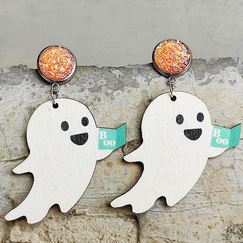 Ghost Wooden Dangle Earrings