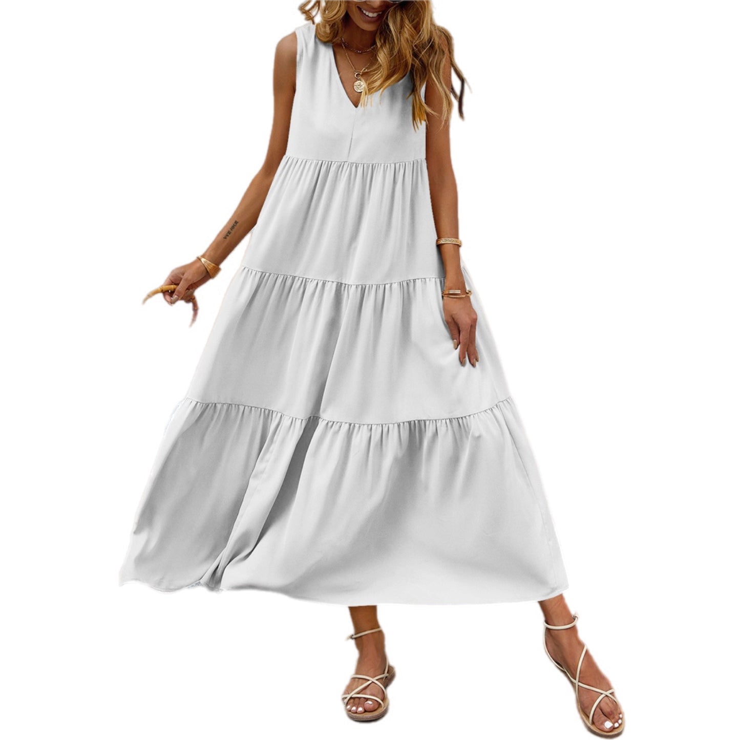 Tiered V-Neck Causal Dress