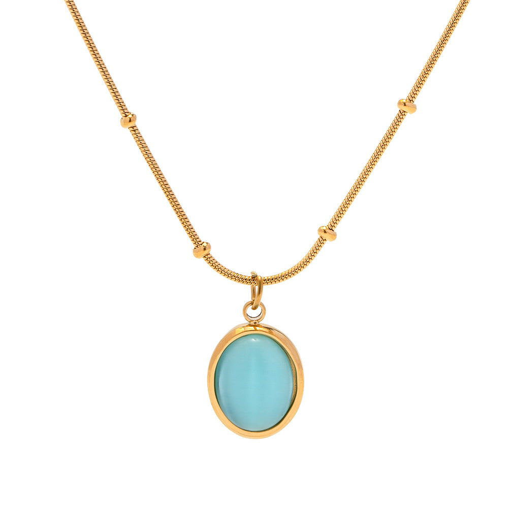 Blue CZ Gold Steel Charm Necklace