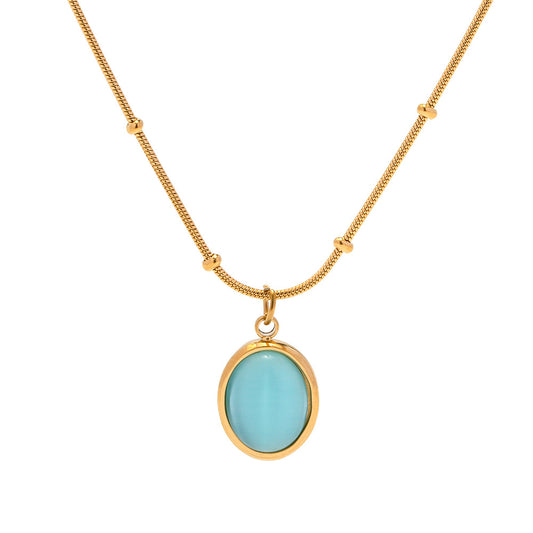 Blue CZ Gold Steel Charm Necklace