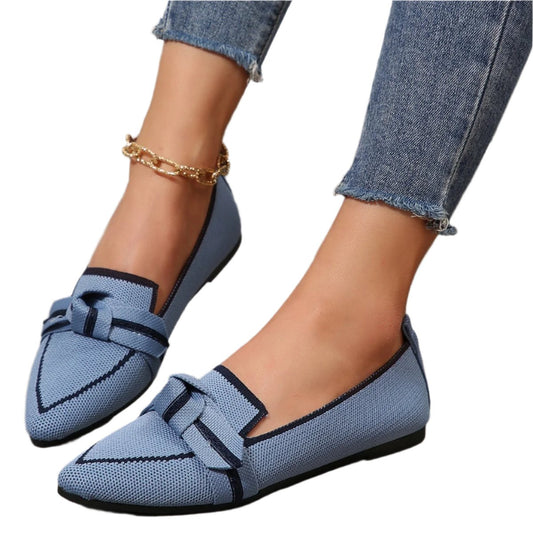 Bow Contrast Trim Point Toe Loafers