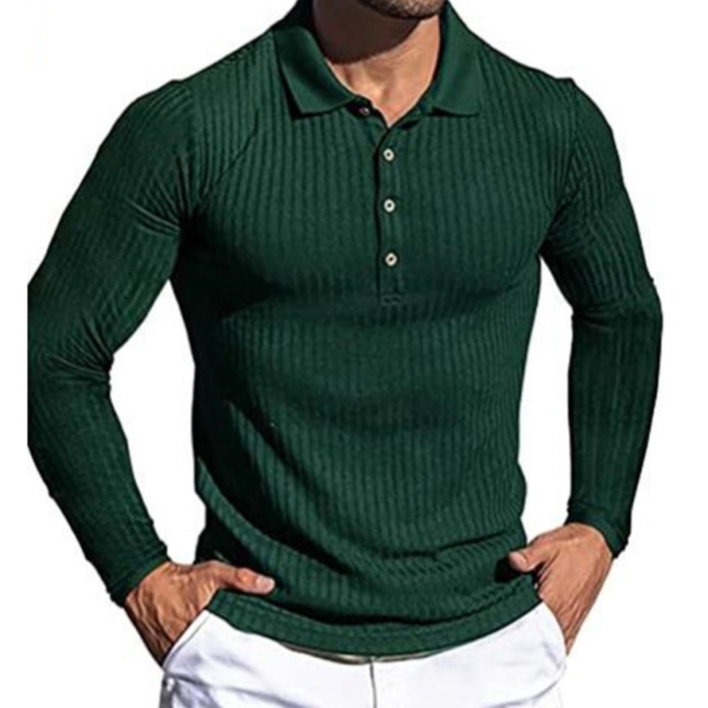 Striped Long Sleeve Men's Polo Shirt