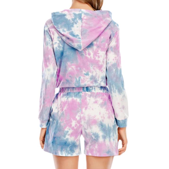 Tie-Dye Drawstring Hooded Top & Shorts Set