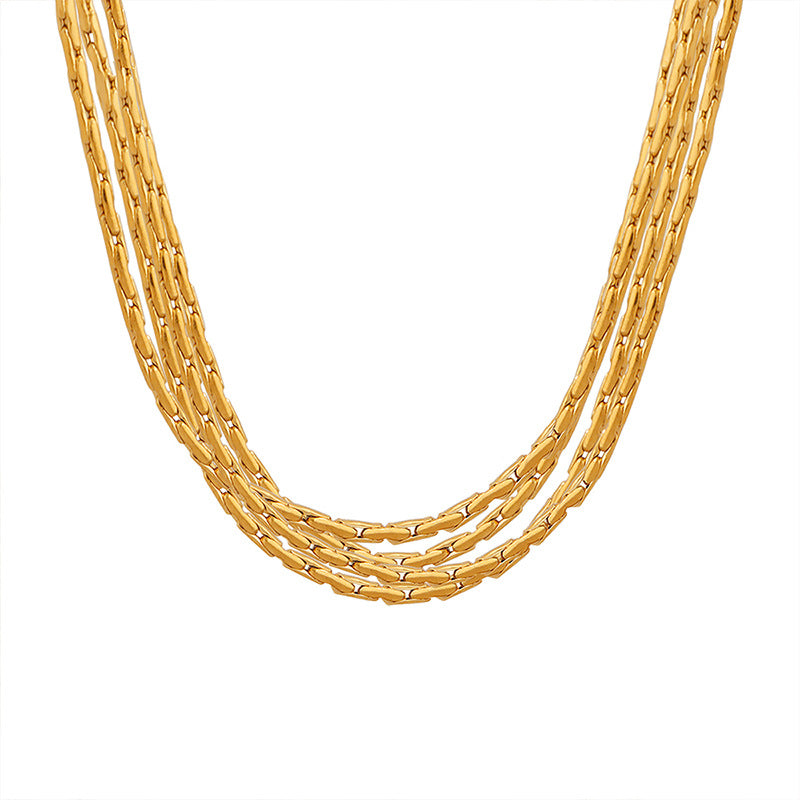 Gold Steel Layered Chain Necklace