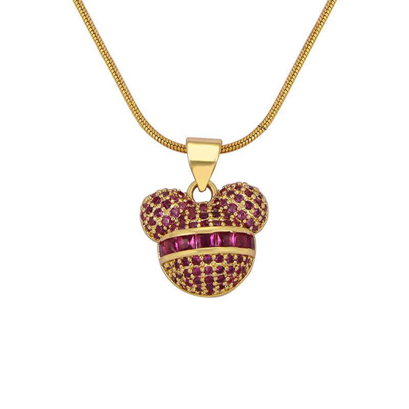 Gold Steel Mouse CZ Pave Charm Necklace