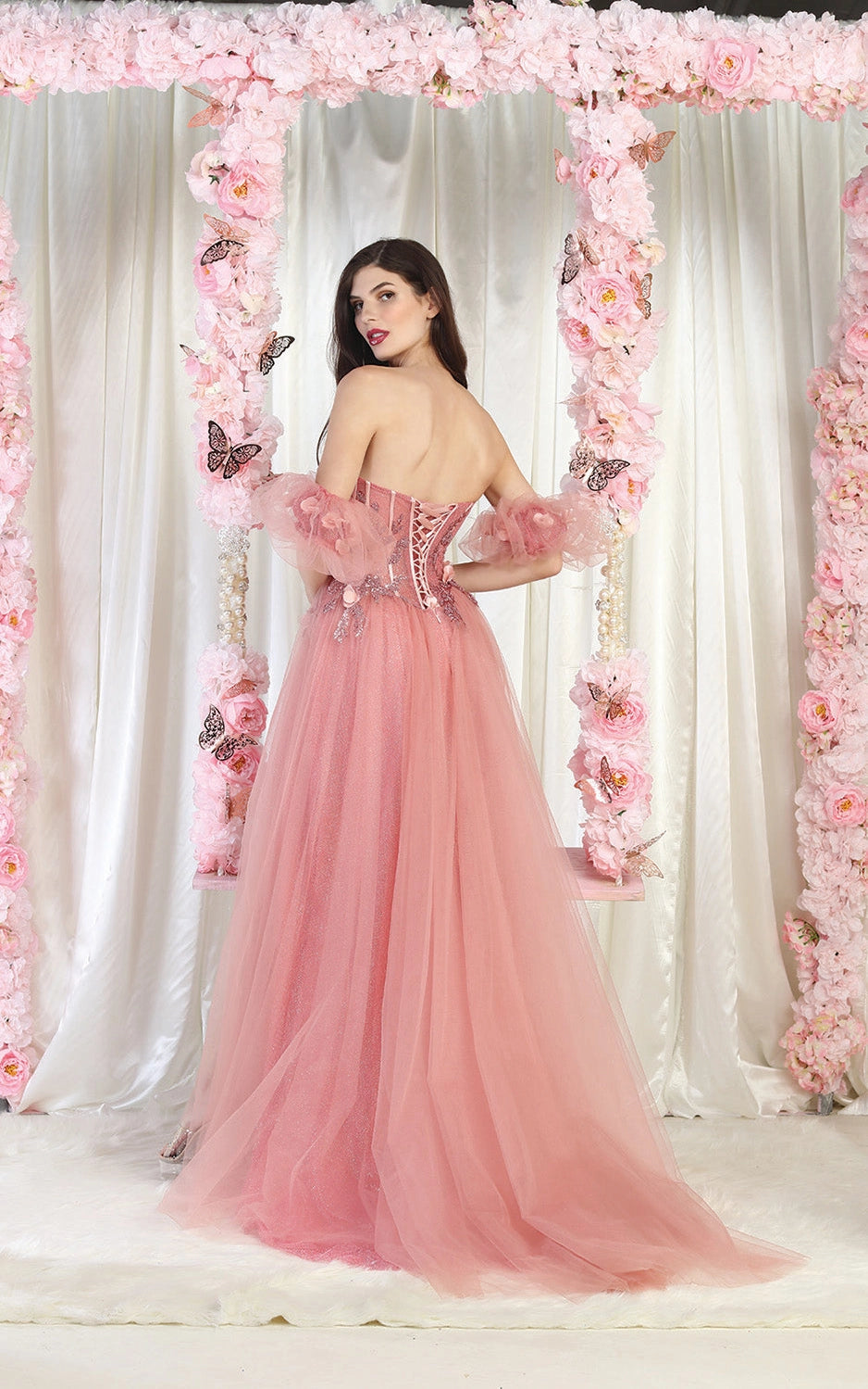 Strapless Prom Gown with Detachable Sleeves