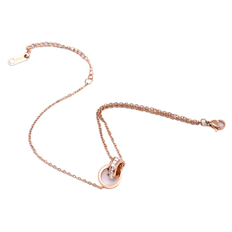 Rose Gold Double Ring Charm Anklet