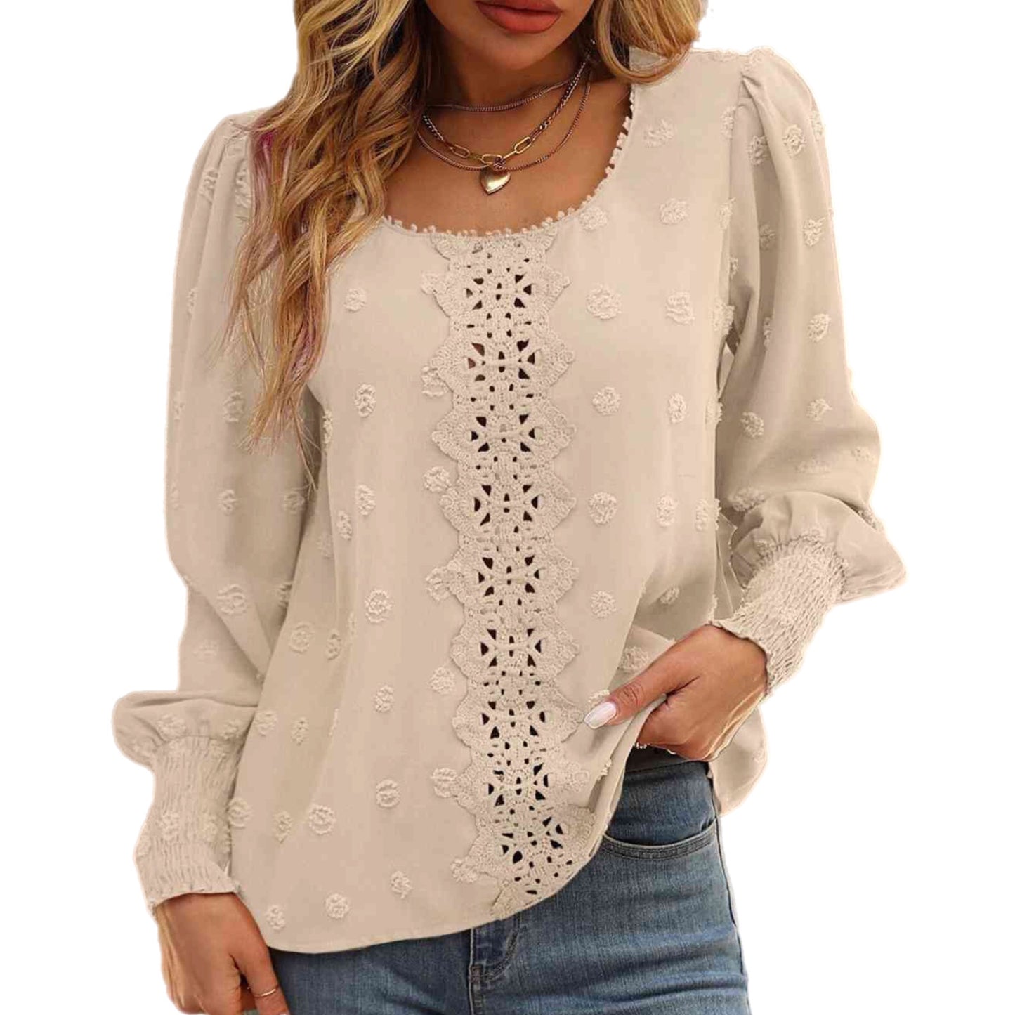 Long Sleeve Swiss Dot Lace Blouse