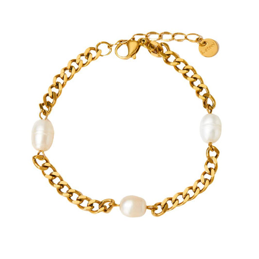 Gold or Silver Steel Freshwater Pearl Bracelet