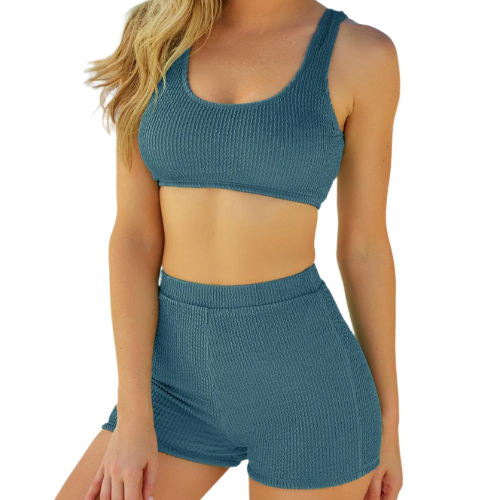 Textured Sports Bra & Shorts Set