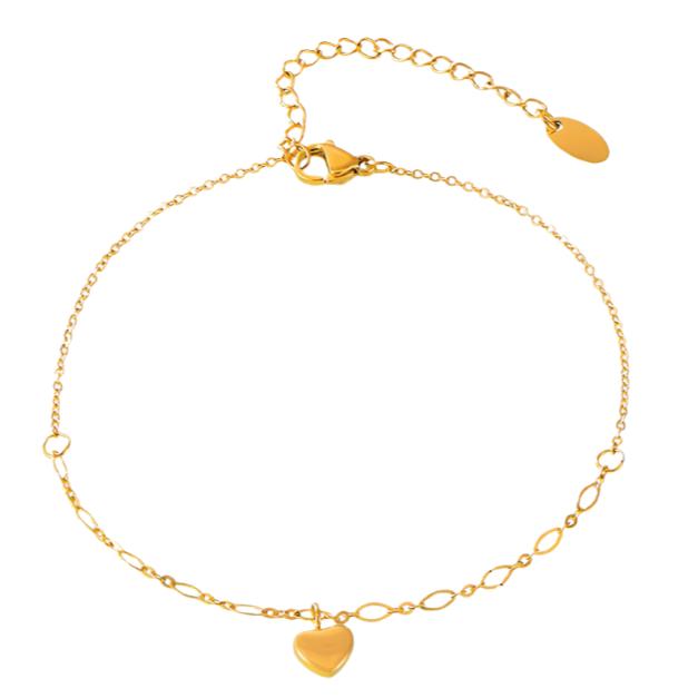 Gold Steel Heart Charm Anklet