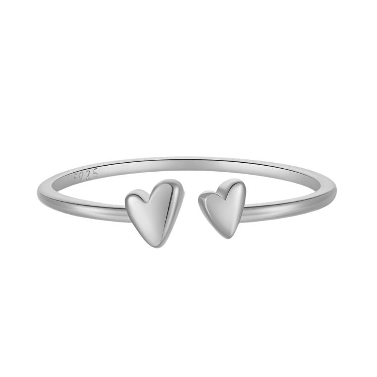 925 Sterling Silver Heart Open Ring