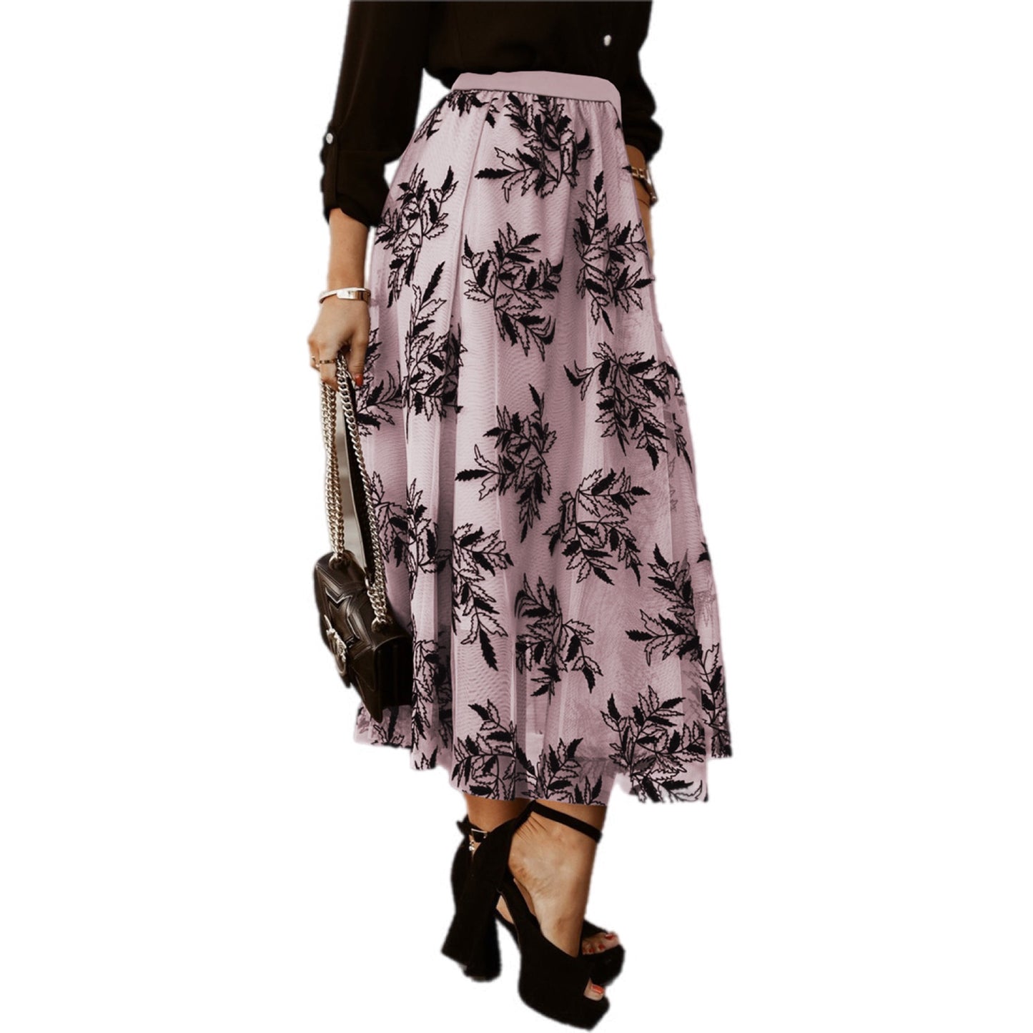 Floral Print Pleated Midi Skirt