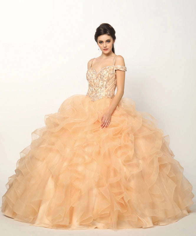 Beaded Ruffled Ball Gown Quince Dress