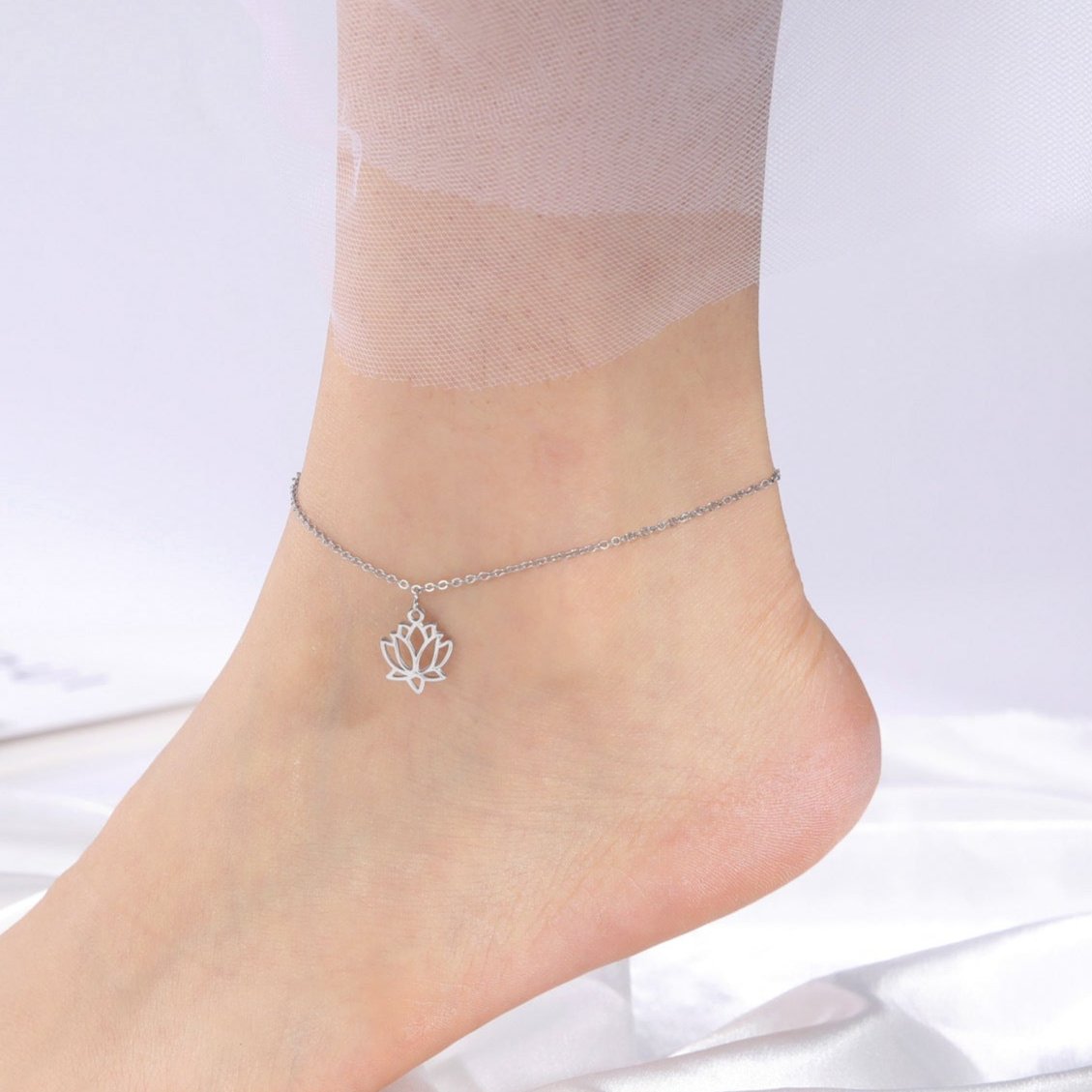 Lotus Charm Steel Anklet