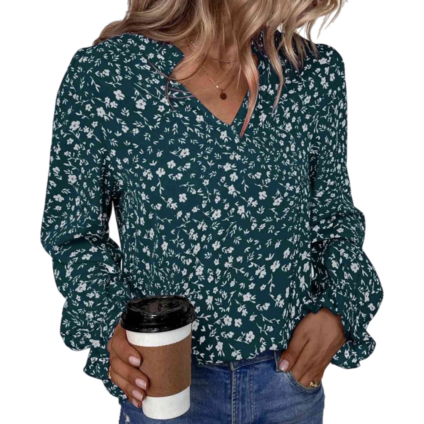 Notched Neck Flounce Blouse