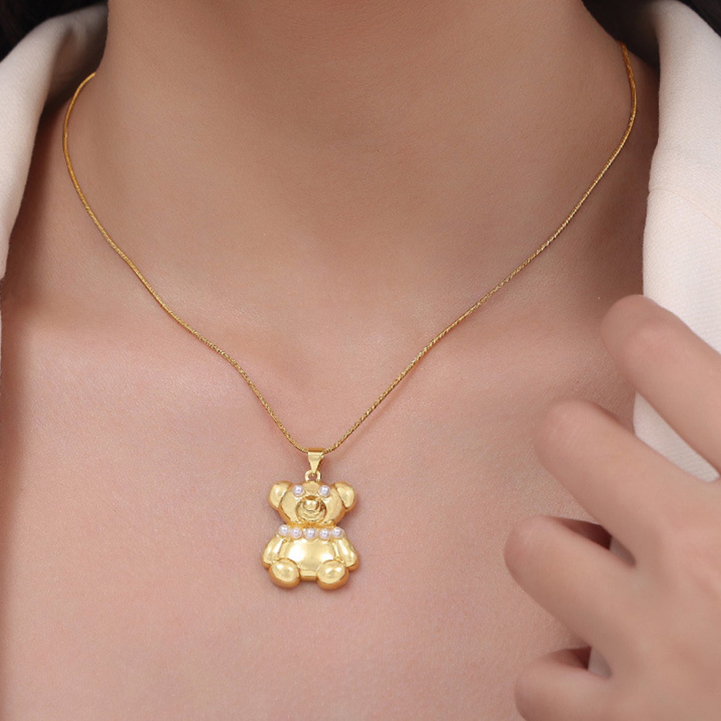 Golden Embrace Bear Pendant Necklace