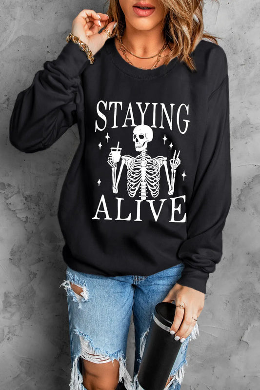 Skull Graphic Round Neck Sweatshirt