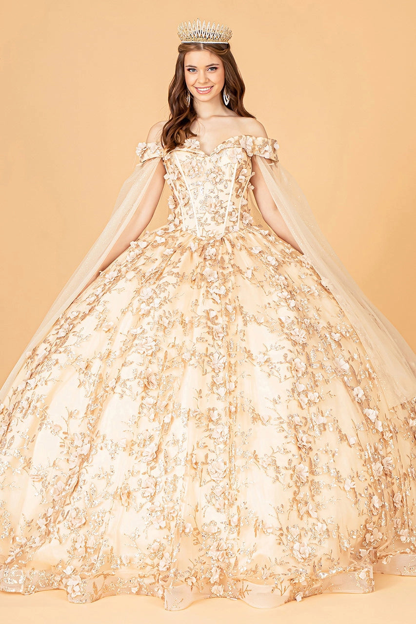 Floral Applique Off Shoulder Quinceanera Ball Gown