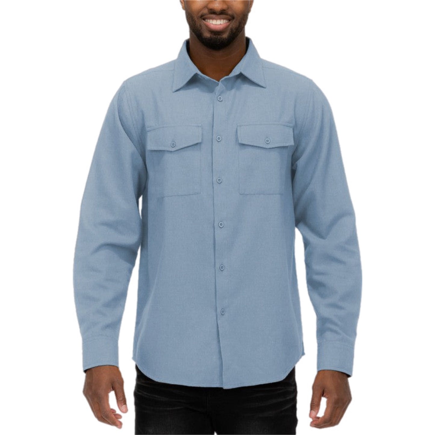 Solid Dual Button Down Flannel Shirt